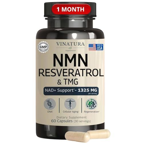 VINATURA NMN Complex Supplement 1325MG - NMN 1000mg with Resveratrol and TMG, Support NAD+, 60 Capsules