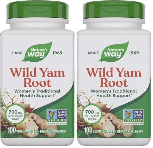 Nature's Way Wild Yam Root Capsules,Women's Traditional Health Support*,700 mg per 2-Capsule Serving,Non-GMO Project Verified,100 Vegan Capsules (Packaging May Vary),(Pack of 2)