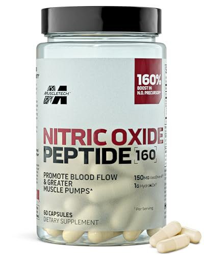 MuscleTech Nitric Oxide Peptide 160 - Advanced Formula Supports Nitric Oxide Production for Improved Blood Flow, Greater Muscle Pumps, Recovery & Energy Boost with HydroNOx & VasoDrive - 60 Count