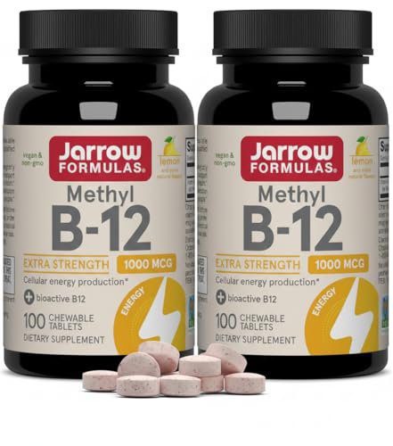 Jarrow Formulas Methyl Vitamin B-12 1000 mcg, 100 Chewable Tablets, Lemon Flavored- Vitamin B12 - Supports Cellular Energy Production, Brain Health & Metabolism - 100 Servings (Pack of 2)