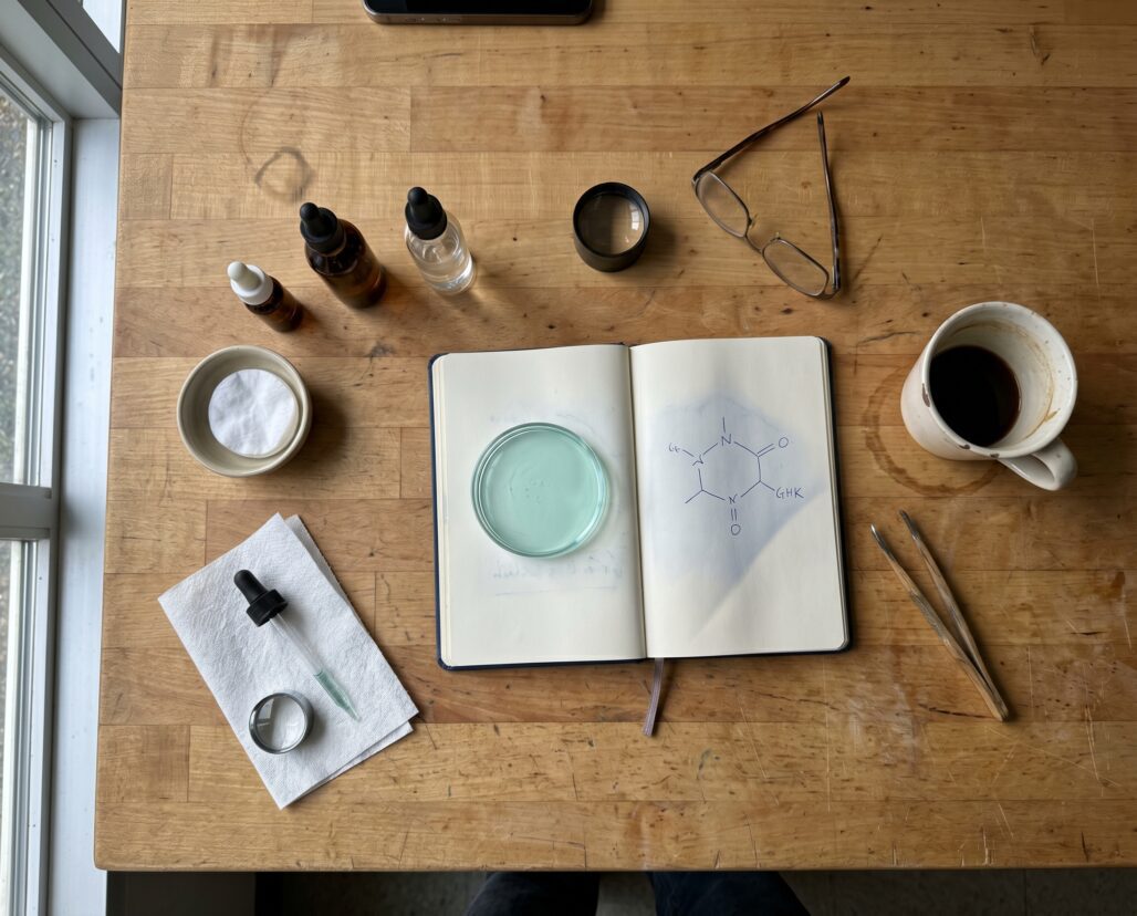 Skincare ingredient bench, Wired + Kinfolk documentary