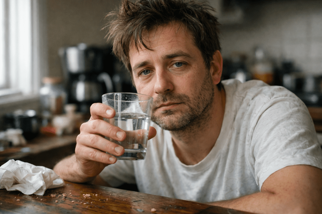 Person drinking water for digestive health and constipation relief with natural magnesium supplement