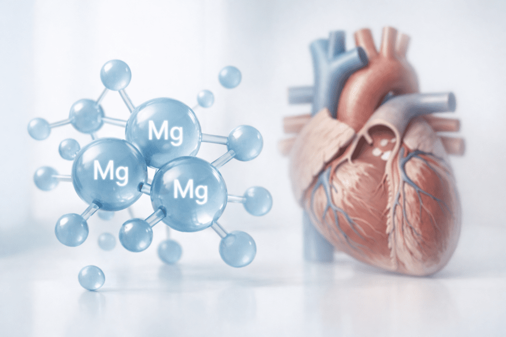 Magnesium mineral structure and heart health visualization in scientific editorial style