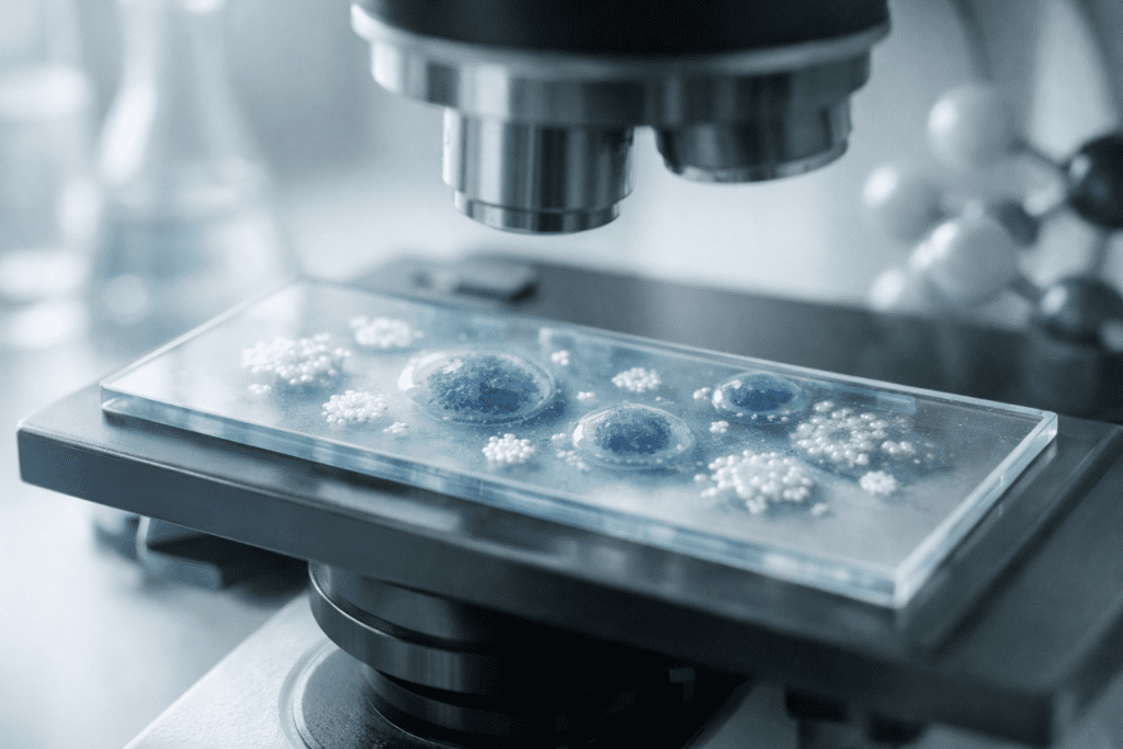 Microscopic view of inflammation markers for anti-inflammatory supplement research and education