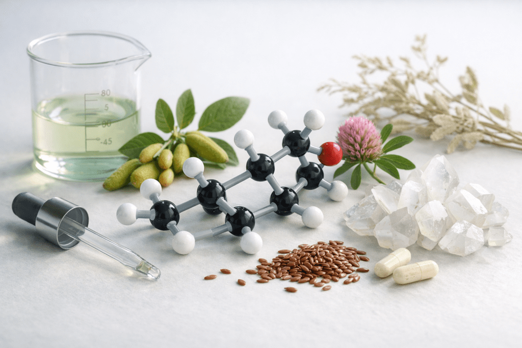 Molecular structures of hormone-balancing compounds for menopause supplements and relief