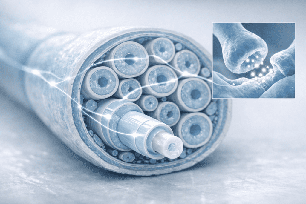 Anatomical illustration of nerve cell structure for neuropathy supplements article