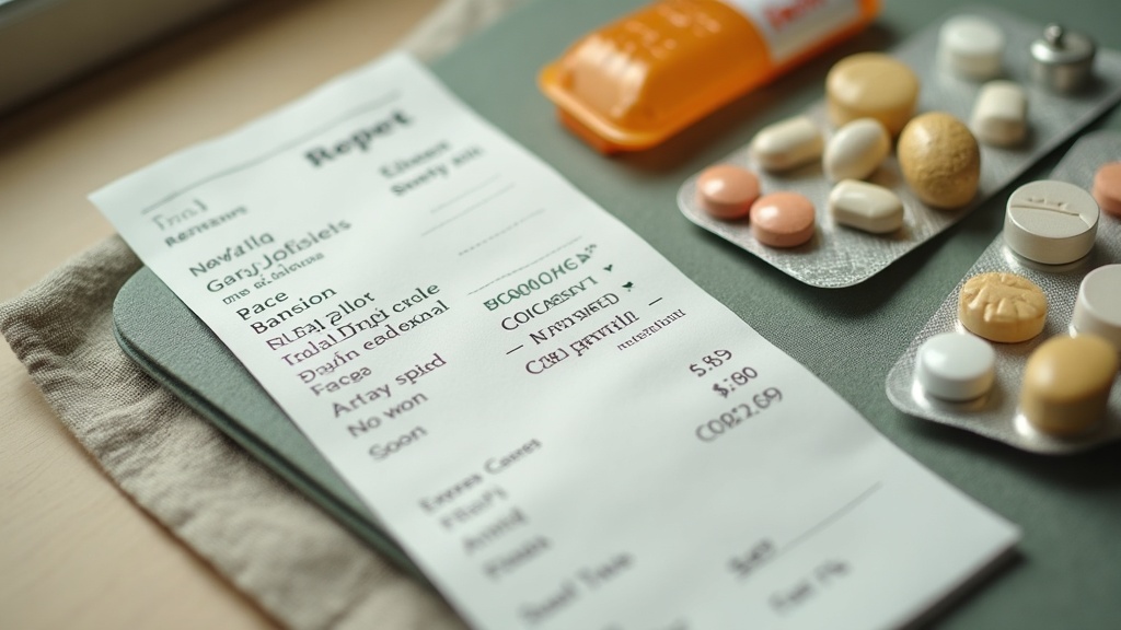 UV documentary overhead shot of a folded paper grocery receipt next to a weekly 