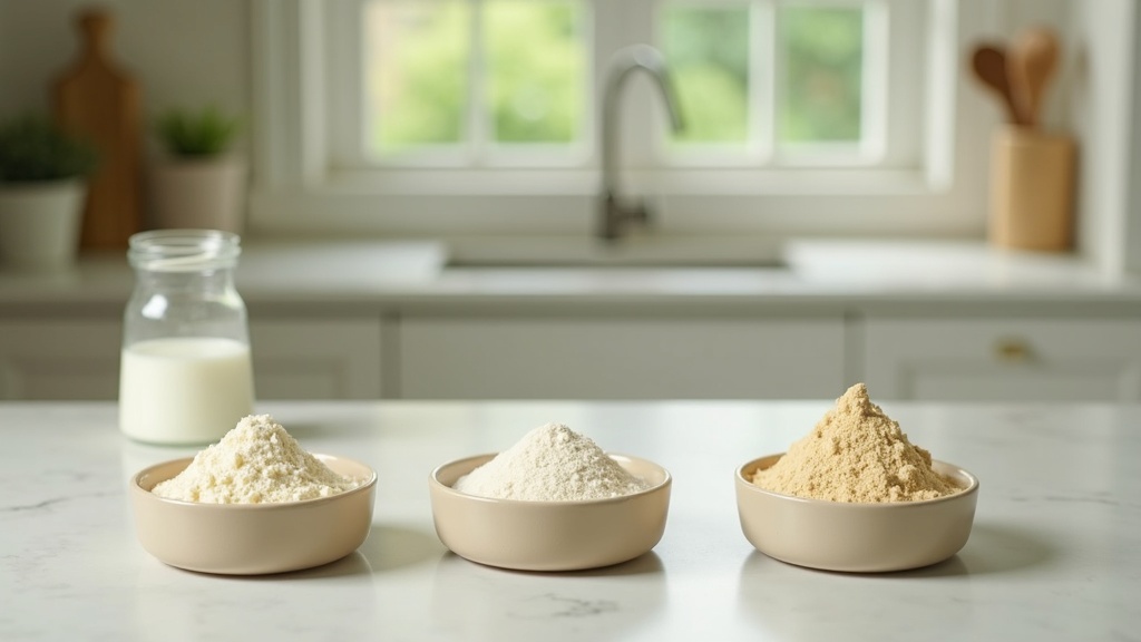 Natural daylight documentary photo, no faces. Side-by-side on a kitchen counter: