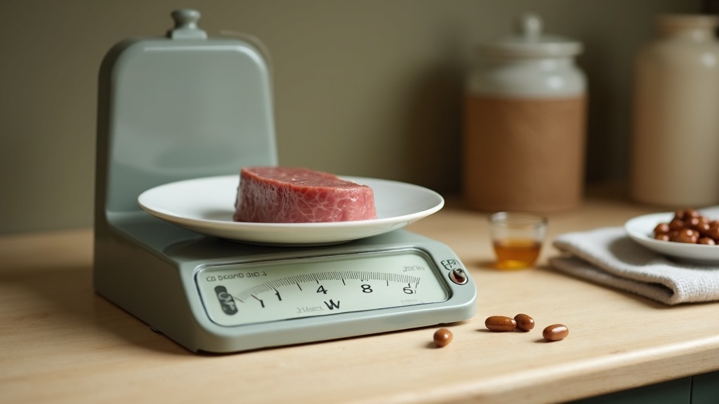Documentary still life in soft daylight of a kitchen counter showing a measuring