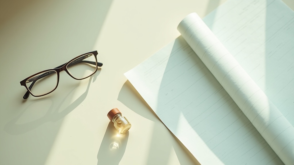 Editorial science still-life, top-down on a neutral matte surface: a small labor