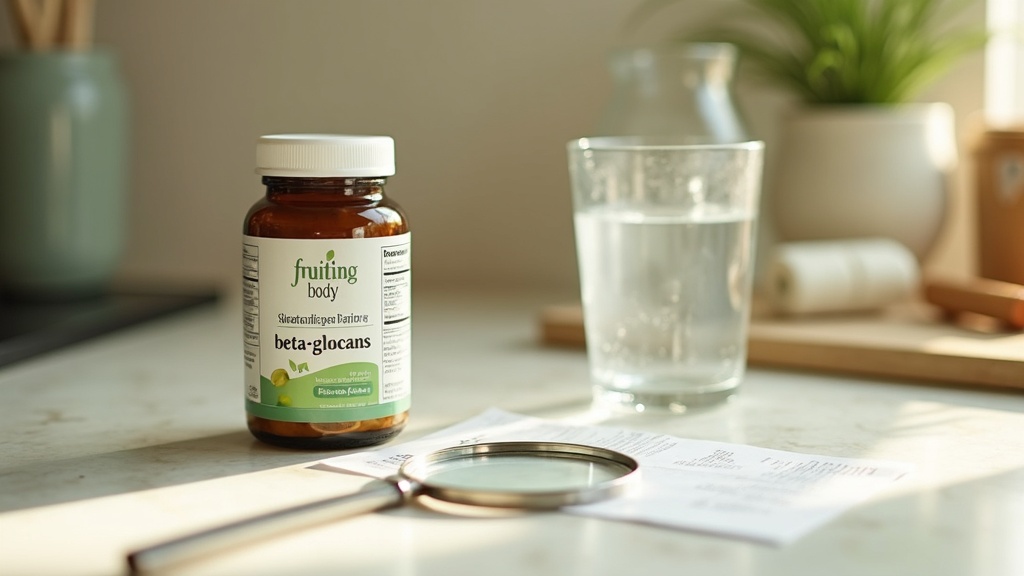 Daylight documentary still life, no human faces. A supplement bottle label close