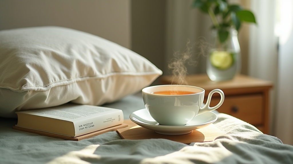 16:9 lifestyle scene in soft early-morning daylight: a crumpled pale linen pillo