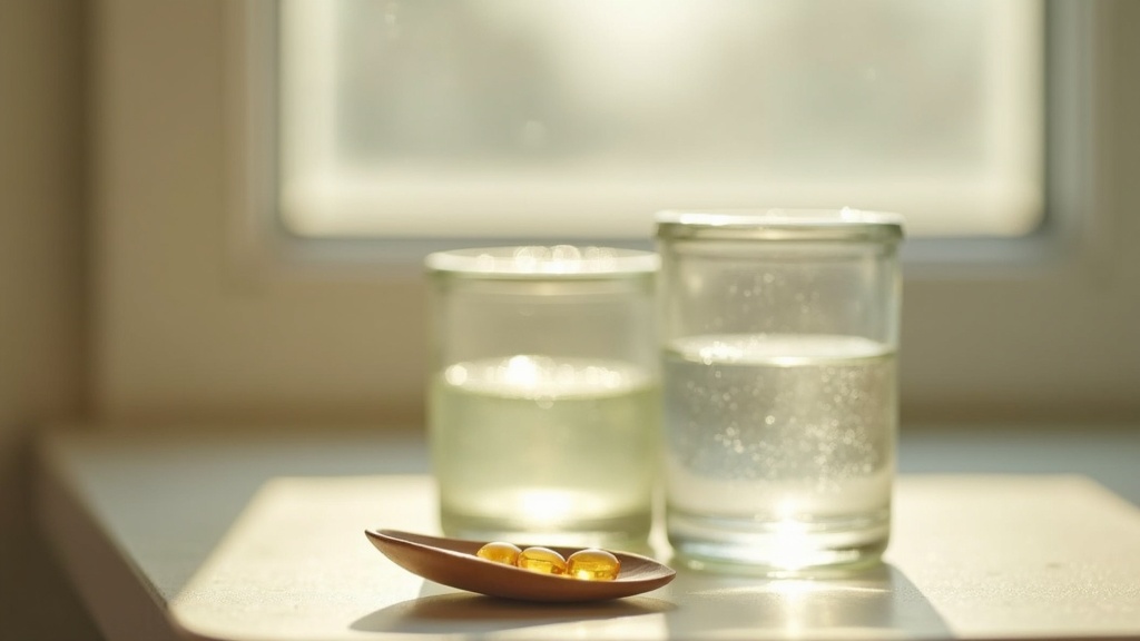 Lifestyle context still-life, eye-level on a sunlit windowsill in winter: a sing