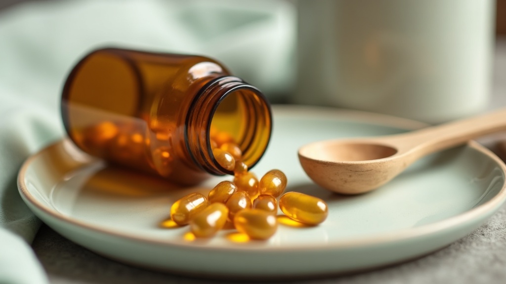 Close-up of an amber pill bottle tipped open with a small pile of magnesium glyc