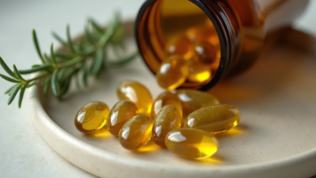 Close-up macro of golden berberine capsules and dark green alpha-lipoic acid sof