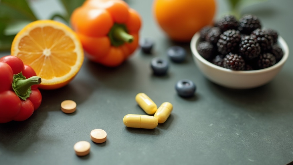 Overhead close-up on a slate surface: three pale yellow vitamin D3 softgels besi