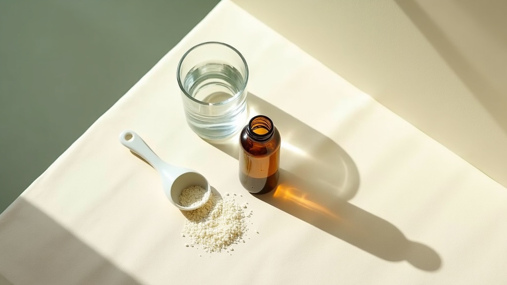Editorial documentary still-life, top-down on a pale linen surface: a single amb