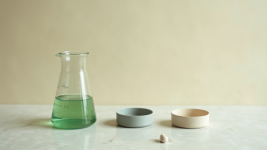 Editorial comparison still-life, top-down on a neutral stone surface: a laborato
