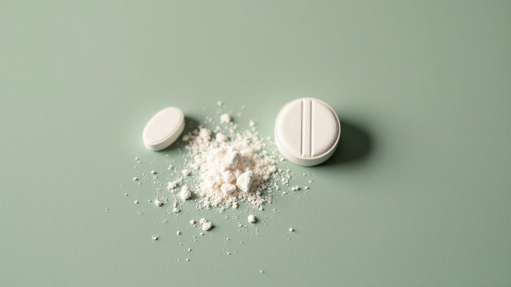 A clean overhead documentary shot in soft daylight of a small white levothyroxin