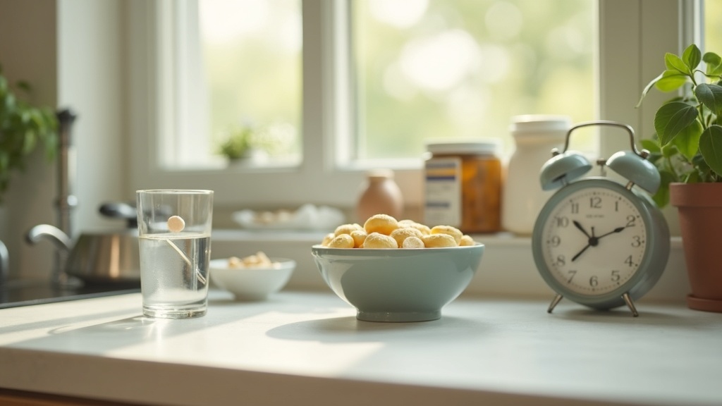 A realistic daylight still life of a kitchen counter timeline: a glass of water