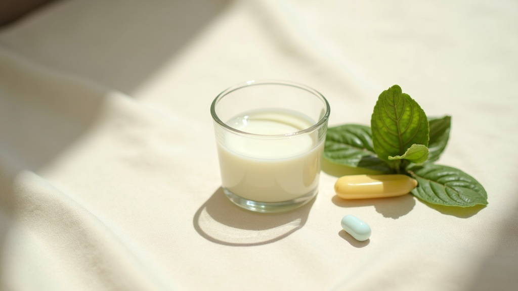 Editorial documentary still-life, top-down on a pale linen surface: a small glas