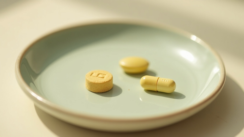 Close-up macro on a pale ceramic dish in daylight: a single sublingual methylcob