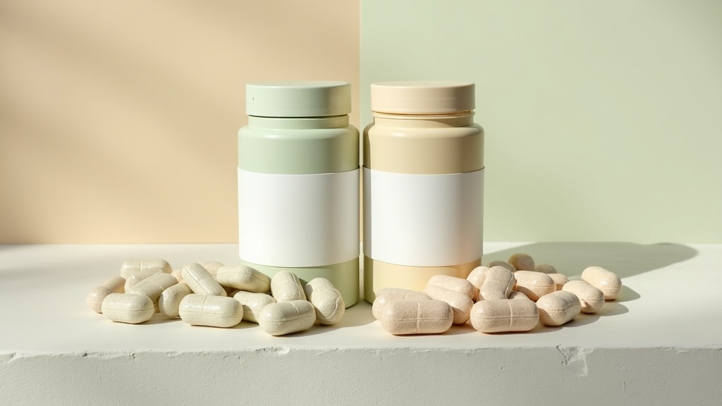 Editorial comparison still-life, top-down on a neutral stone surface: two distin