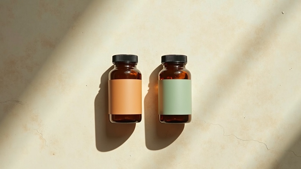 Editorial comparison still-life, top-down on a neutral stone surface: two distin