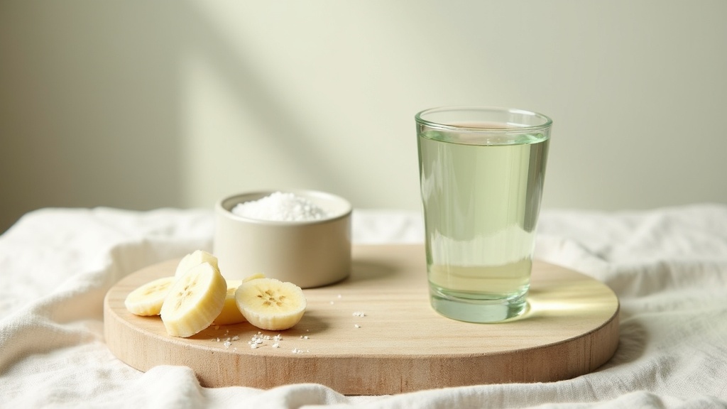 Editorial documentary still-life, top-down on a pale linen surface: a tall glass