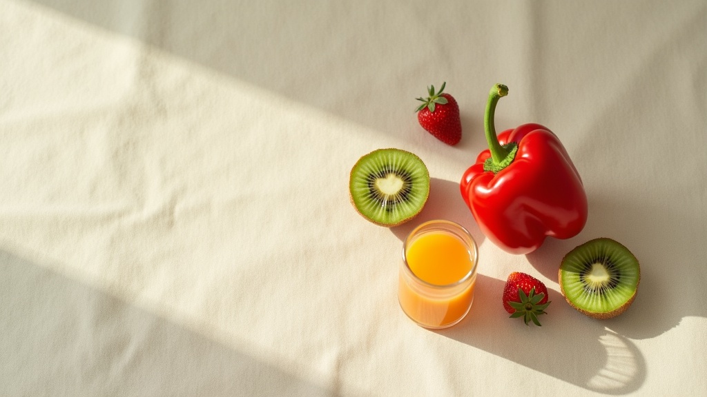 Editorial documentary still-life, top-down on a pale linen surface: a halved red