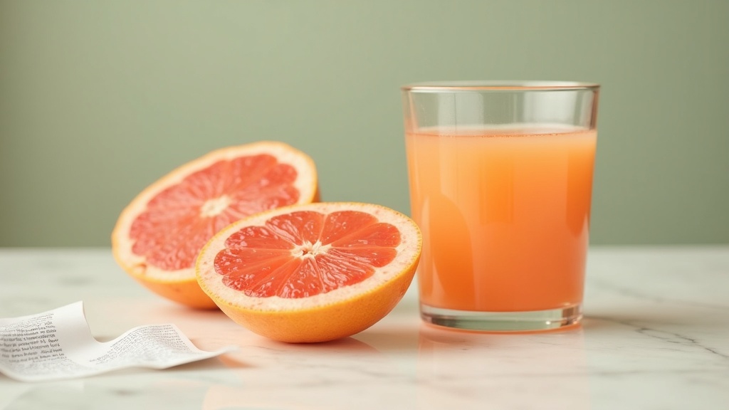 A close documentary still life of a single ruby grapefruit cut in half beside a