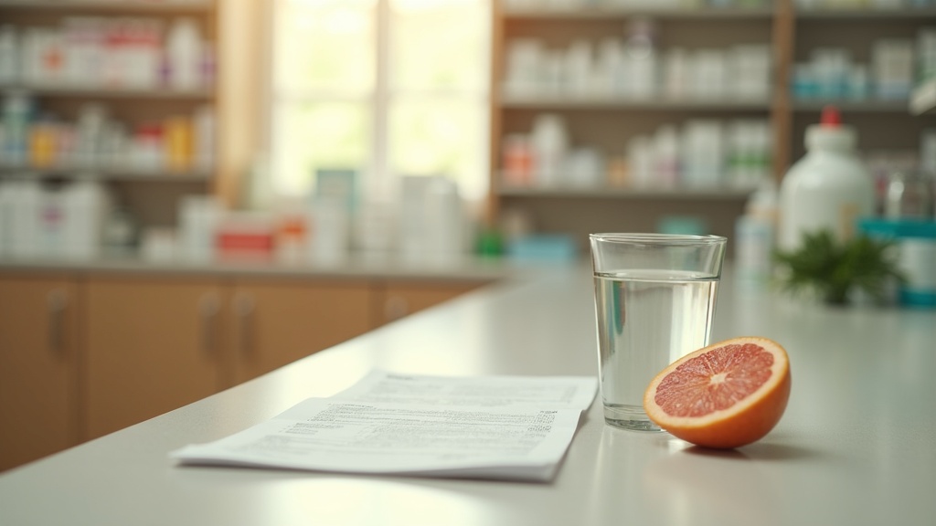A daylight photo of a pharmacy counter scene with an open paper medication leafl