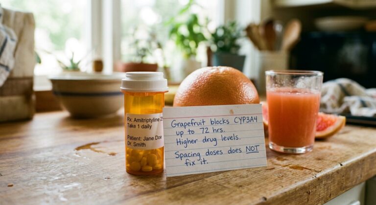Grapefruit next to prescription medication
