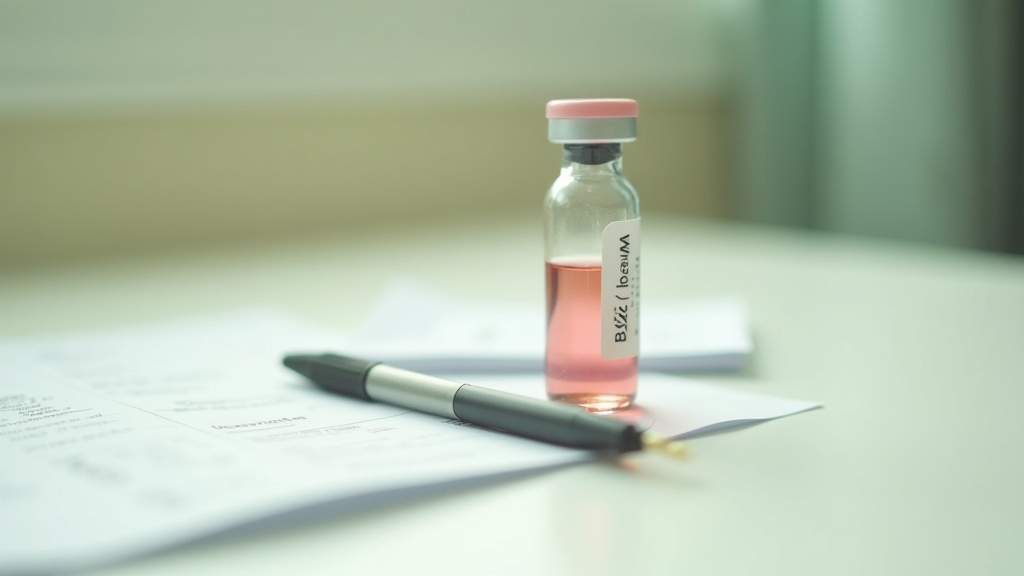 A blood draw vial labeled with a small printed "B12 / MMA" tag resting on a clin