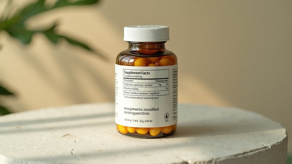 Close-up macro shot of a single supplement facts panel for an EMIQ quercetin pro