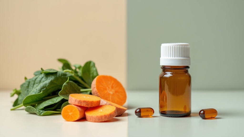 Daylight documentary still life of two contrasting vitamin A sources side by sid