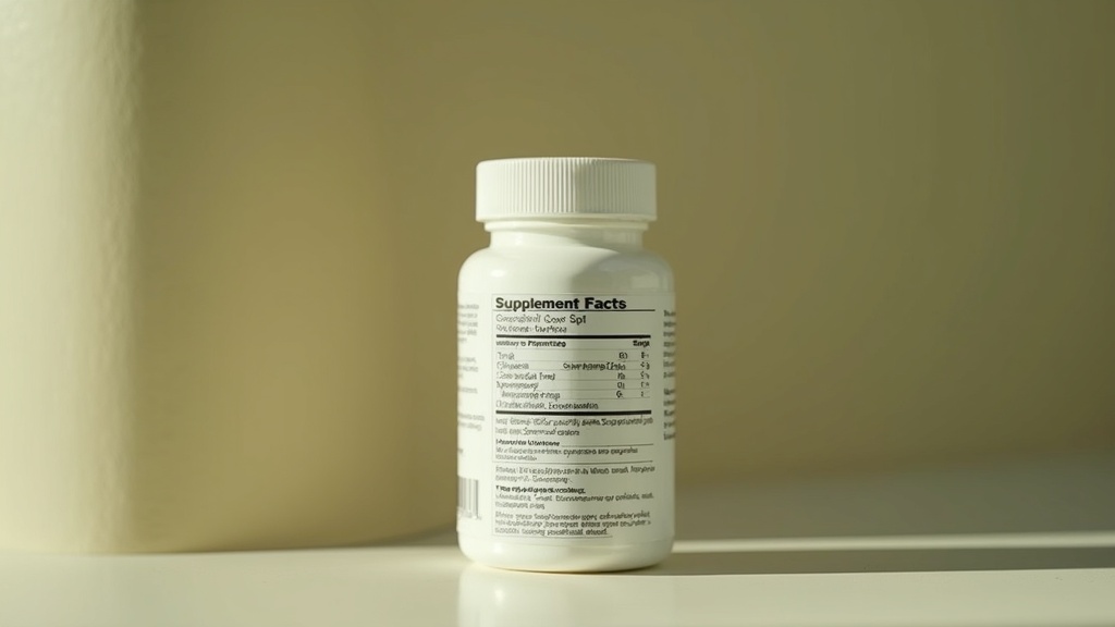 UV documentary realism: tight close-up of a supplement facts panel showing Selen
