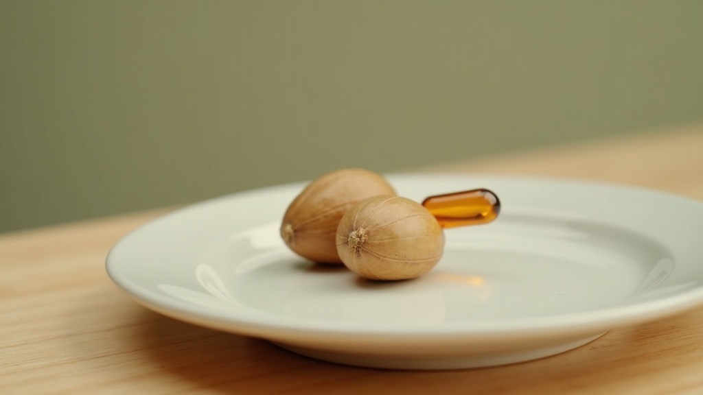 UV documentary realism: still life on a small white ceramic plate, two whole Bra