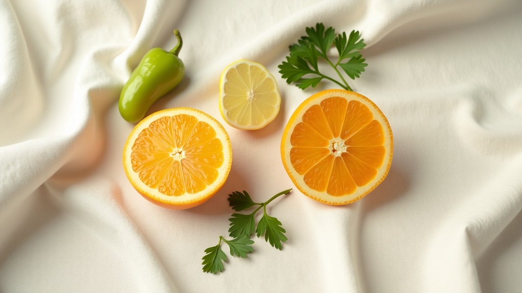 Editorial documentary still-life, top-down on a pale linen surface: a cross-sect