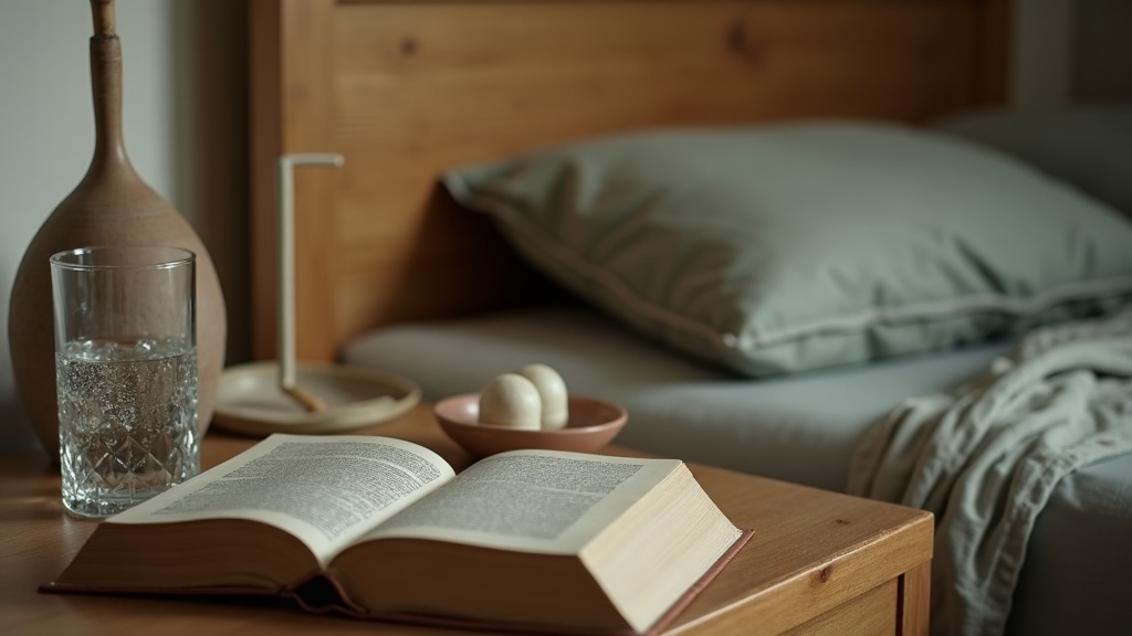 Documentary lifestyle still life of a quiet bedroom corner in soft late-evening