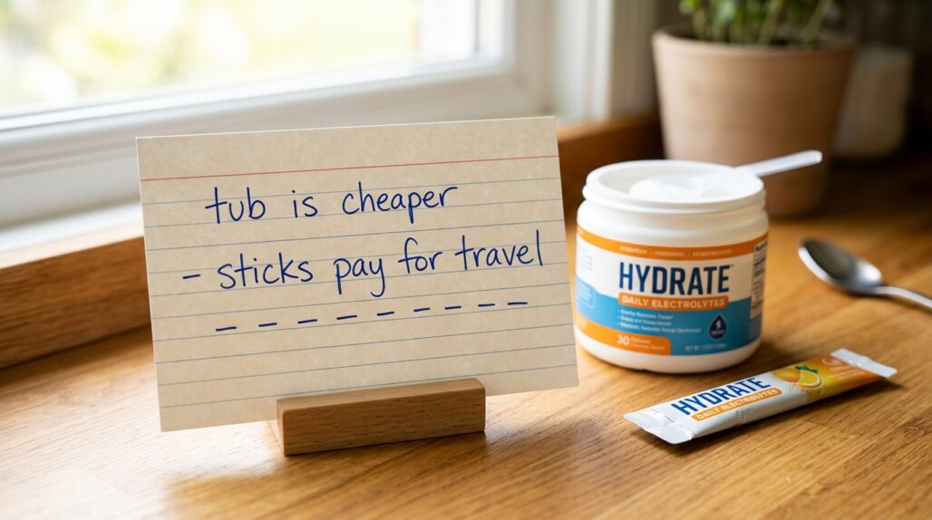 electrolyte stick packs vs tub cost per serving