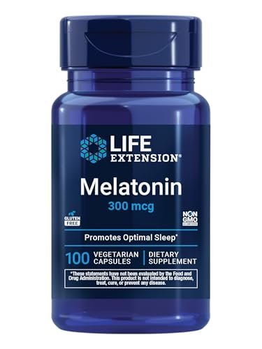 Life Extension Melatonin, 300 mcg, Gentle Sleep Support, Healthy circadian Rhythms, Cellular Defense, Gluten-Free, Non-GMO, Vegetarian, 100 Capsules