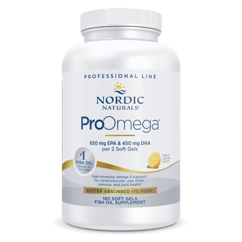 Nordic Naturals ProOmega, Lemon Flavor - 180 Soft Gels - 1280 mg Omega-3 - High-Potency Fish Oil with EPA & DHA - Promotes Brain, Eye, Heart, & Immune Health - Non-GMO - 90 Servings