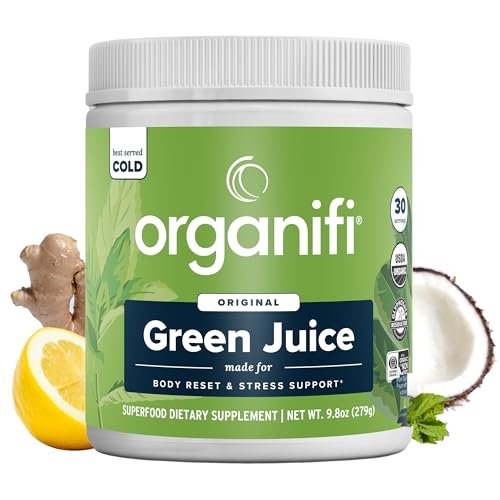 Organifi Green Juice - Powder Supplement with Organic Spirulina, Ashwagandha, and Chlorella - Helps Achieve Fitness Goals and Reduce Cortisol Levels, 30-Day Supply