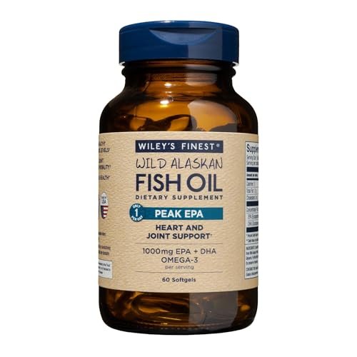 Wiley's Finest Wild Alaskan Fish Oil Peak EPA - Triple Strength Peak EPA & DHA Supplement - 1000mg Fish Oil - Omega-3s for Joint Health Support - 60 Softgels (60 Servings)