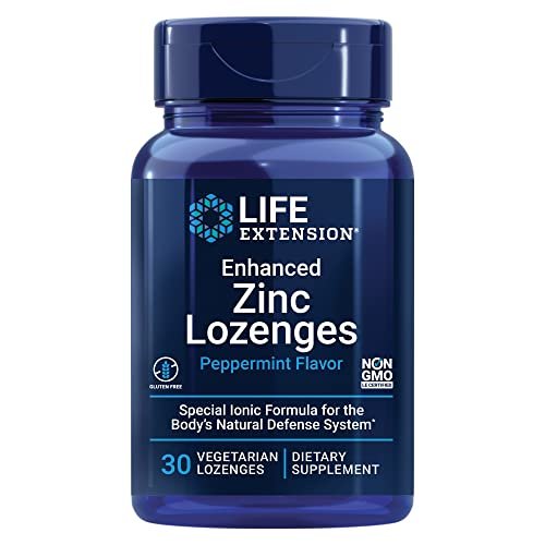 Life Extension Enhanced Zinc Lozenges, zinc Acetate, Optimal Immune Support, Strong Immune Response, Ionic zinc, Non-GMO, Gluten-Free, Vegetarian, 30 lozenges