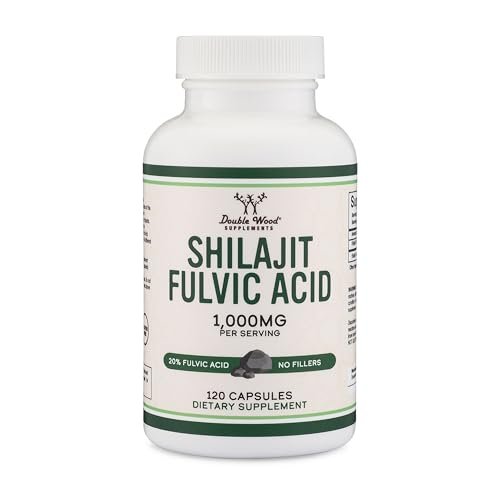 Shilajit Pure Himalayan Capsules (20% Fulvic Acid Supplement) 1,000mg of Authentic Shilajit Extract per Serving, 120 Count (High in Trace Minerals, No Fillers) by Double Wood
