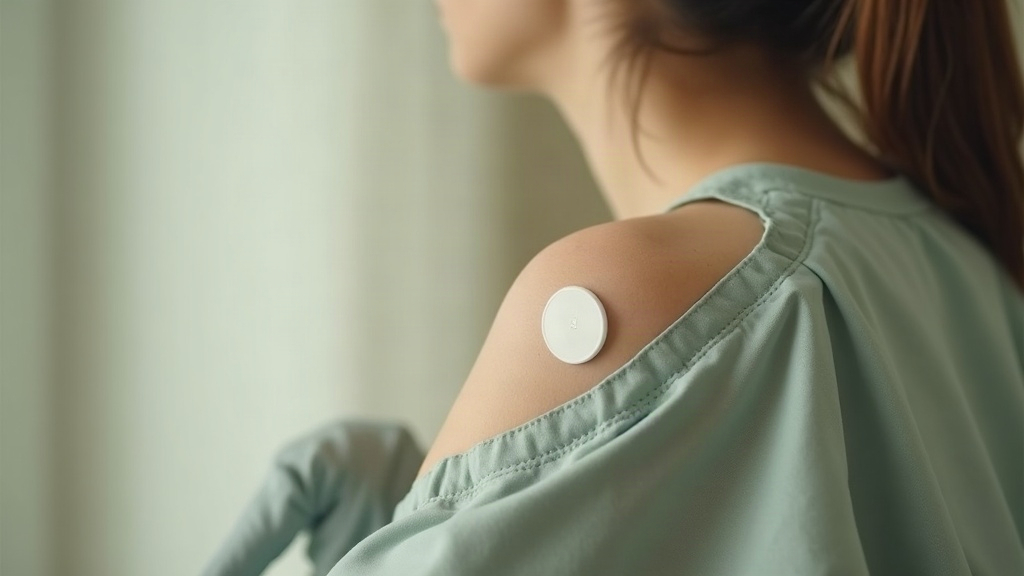 documentary photo of a person's upper arm with a small plain round white sensor 