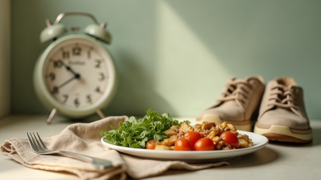 documentary still-life of a plate with a balanced meal pushed slightly aside, a 