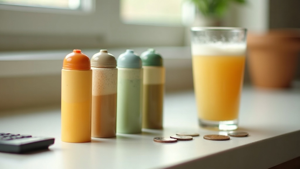 documentary still-life of a kitchen counter with five unbranded single-serve pow